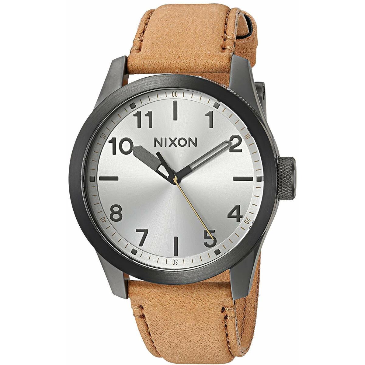 Nixon Safari Brown Leather Watch Gunmetal Silver A975-2741 / A9752741 /A975 2741