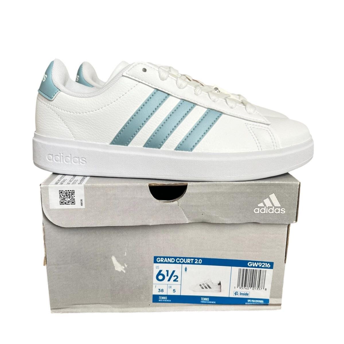 Adidas Grand Court Size 6.5 Women`s Tennis Shoes White/blue GW9216