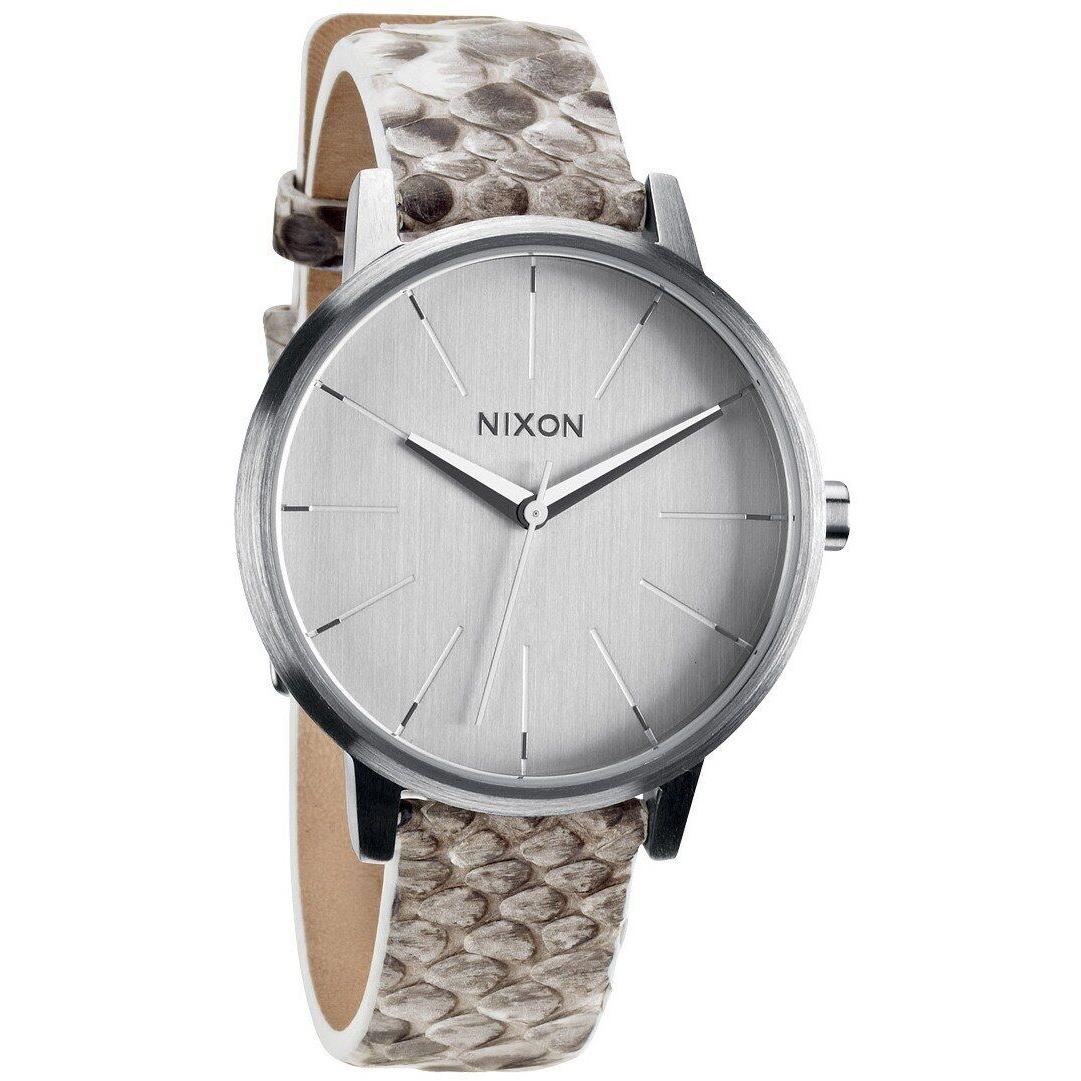 Nixon A108843 Kensington Leather White Snake Band Silver Case Watch