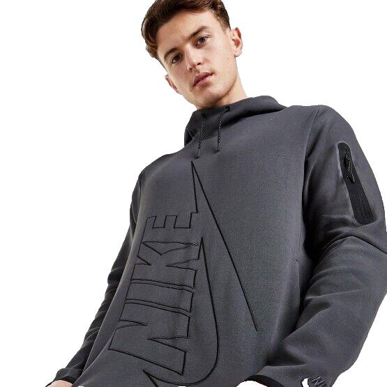 Nike Men`s Tech Fleece Pullover Graphic Hoodie Anthracite Gray Sz Xxl DX0577-060