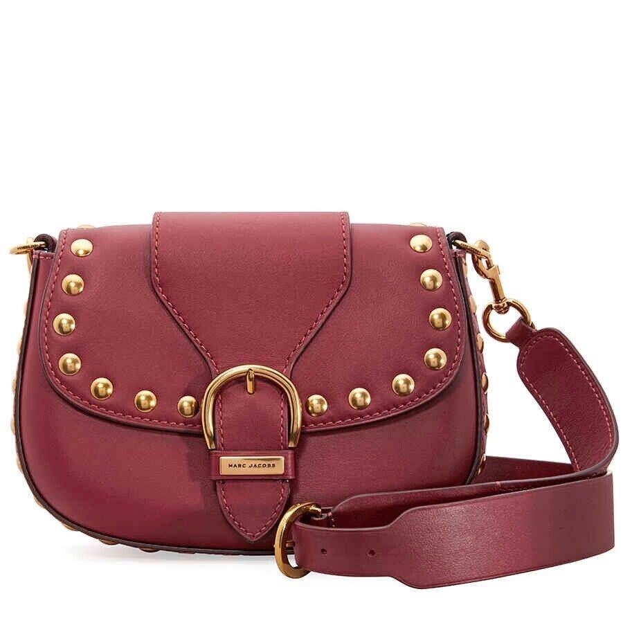 Marc Jacobs Studded Navigator Shoulder Bag- Cabernet Red