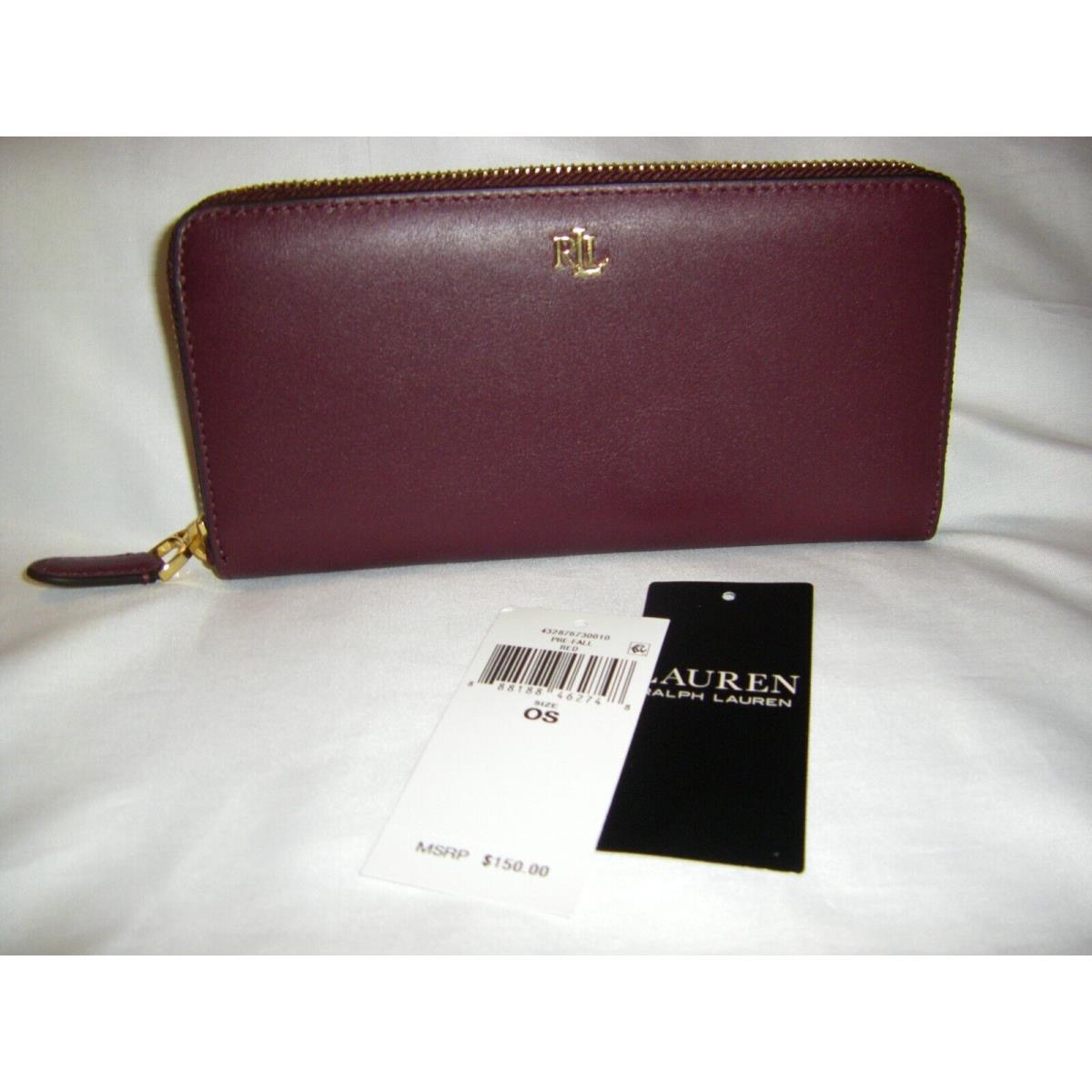 Lauren Ralph Lauren Smooth Leather Zip Wallet Maroon Burgundy