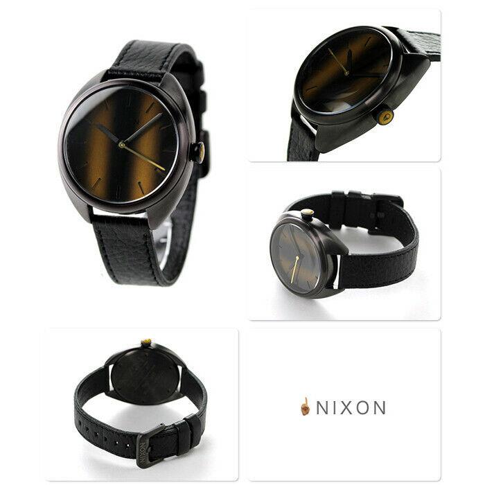 New-nixon The Wit Brown Tone Black Leather Band Tigers Eye Dial Watch A3181073