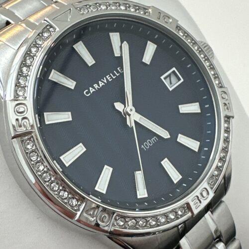 Caravelle By Bulova Women` Quartz Crystal Accented Bezel Silver-tone 36mm Watch