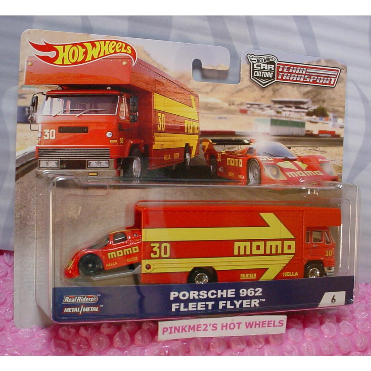 Htf Hot Wheels Porsche 962 / Fleet Flyer 6 Red Momo Real Riders Team Transport