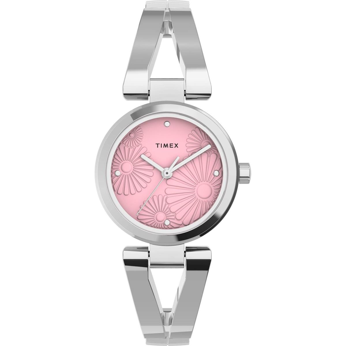 Timex TW2U82300 Women`s Fashion Stretch Bangle Floral Silver-tone Case Watch
