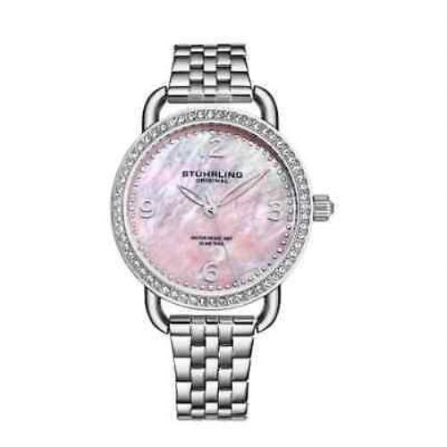 Stuhrling Crystal Accented Mother of Pearl Bracelet Women`s Watch