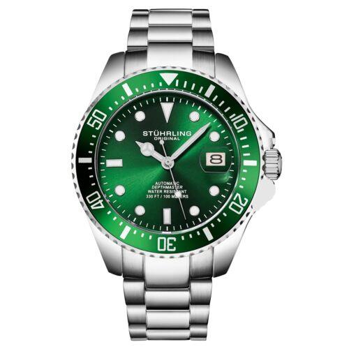 Stuhrling 4048 2 Automatic Depthmaster Diver Date Green Mens Watch