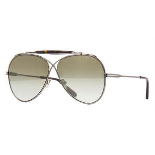 Tom Ford FT0818 08G Sunglasses Shiny Gunmetal Frame Brown Mirror Lenses 60 Mm