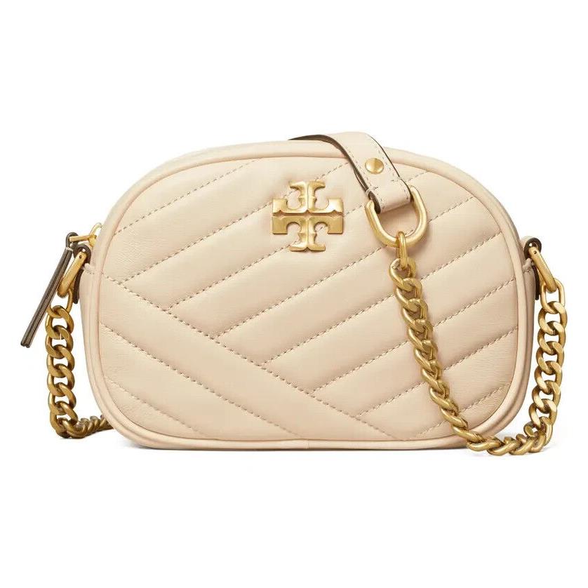 Tory Burch Kira Camera Bag Chevron Leather Crossbody Bag Cream Brass Authntc