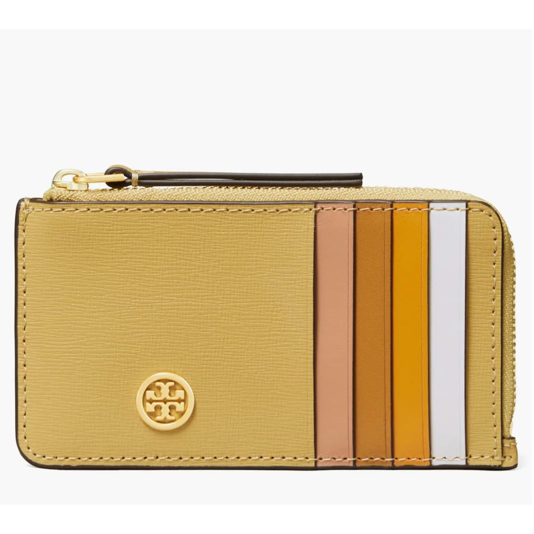 Tory Burch Robinson Color Block Top Zip Card Case Mini Wallet Beeswax Yellow Tory Burch