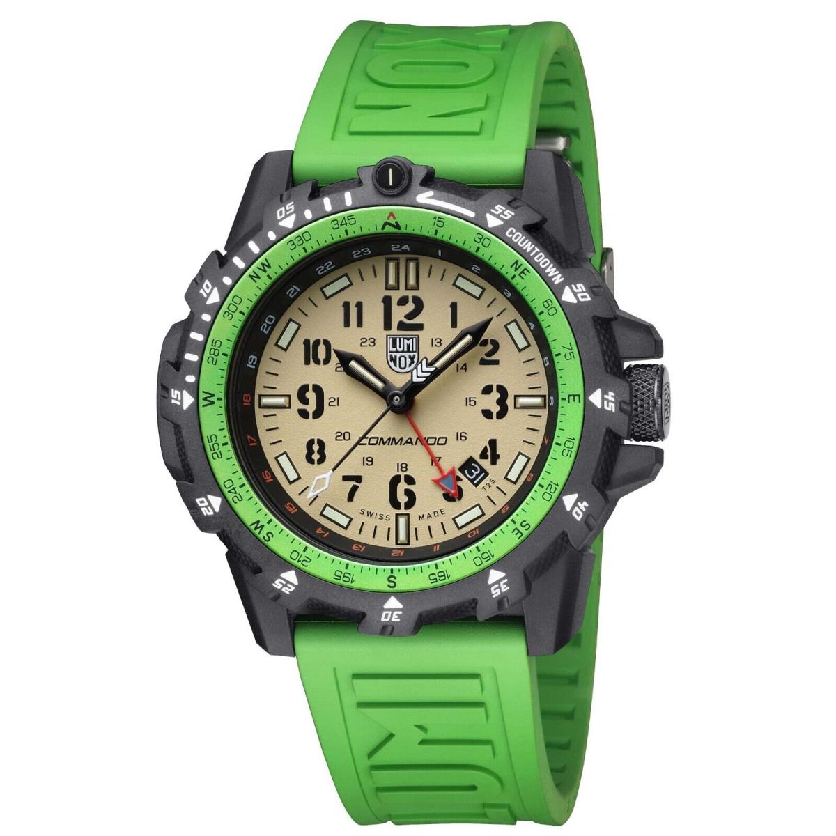 Luminox Men`s 46mm Commando Raider Gmt Beige Dial Sapphire Crystal Green Watch