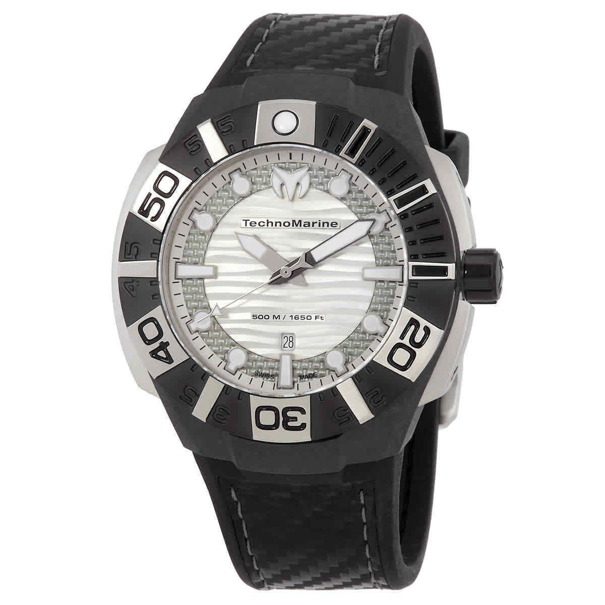 Technomarine Reef Quartz Silver Dial Men`s Watch 514001 - Dial: Silver-tone, Band: Black, Bezel: Black