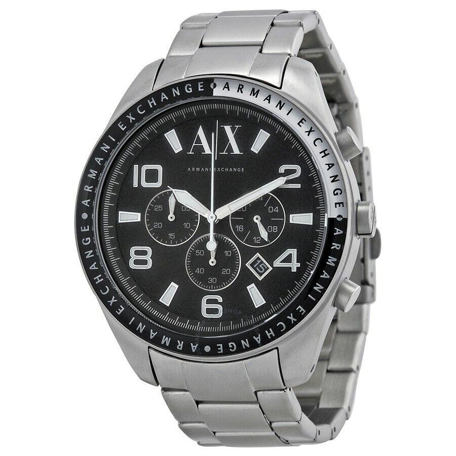 Armani Exchange Silver Tone Chronograph Black Dial Bracelet Watch AX1254