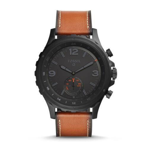 Fossil Hybrid Smartwatch Q Nate Brown Leather Mens Watch FTW1114