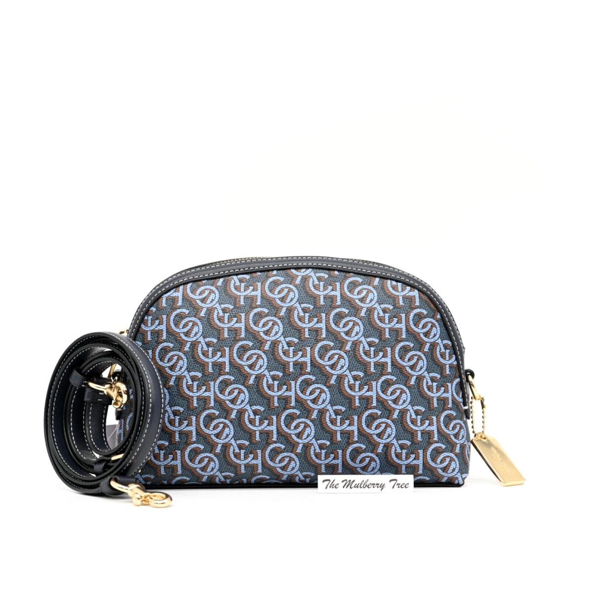 Coach Madi Crossbody w Navy Blue Canvas Leather Monogram Print CF343