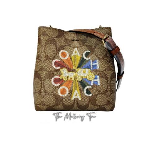 Coach C6835 Mini Town Bucket Bag Signature Canvas w/ Radial Rainbow Khaki