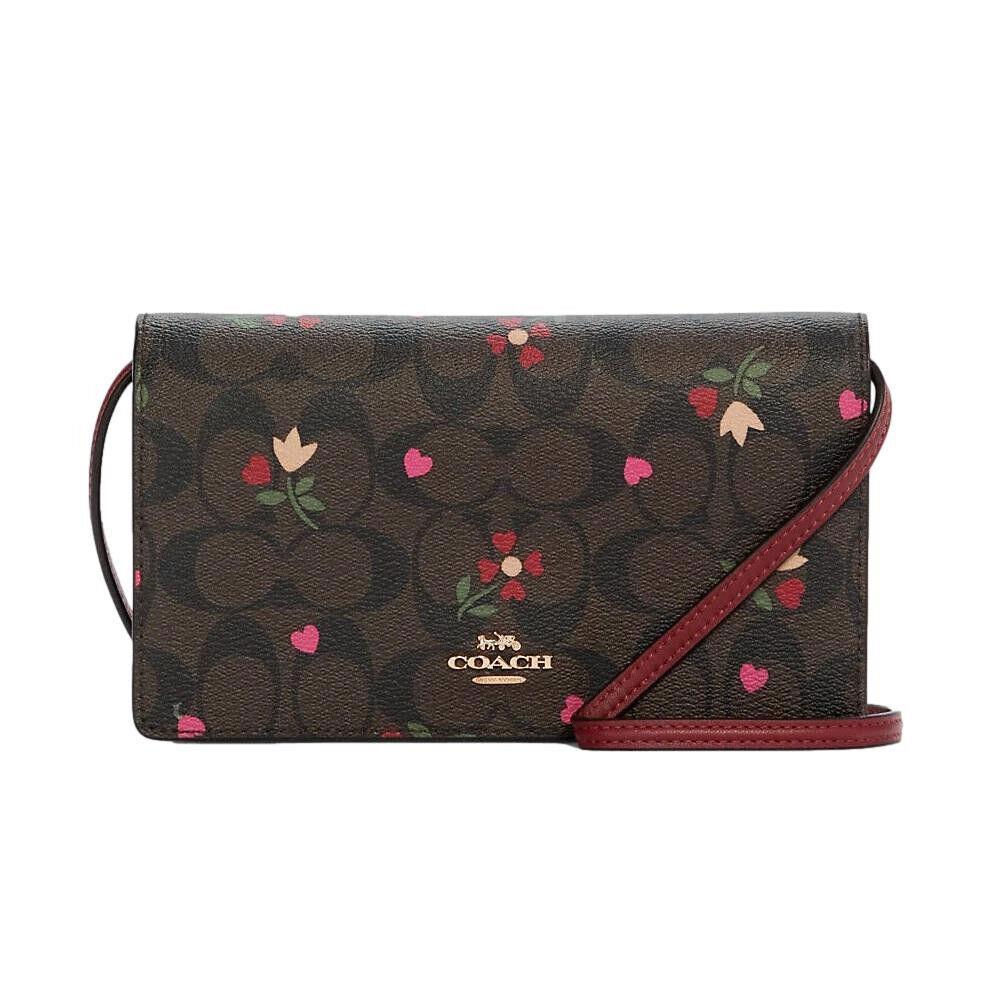 Coach Floral Heart Print Crossbody Phone Wallet Clutch Bag