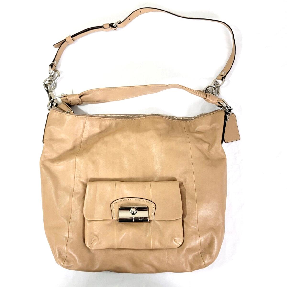 Coach Leather Purse Attached Hobo Tan Taupe Large