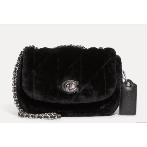 Coach Black Fur Pillow Madison 18 Quilted Shearling Shoulder Bag Purse CE720