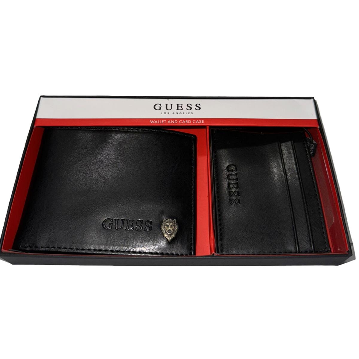 Guess Men s Leather Wallet Bifold and Card Case Set Black Gift Box