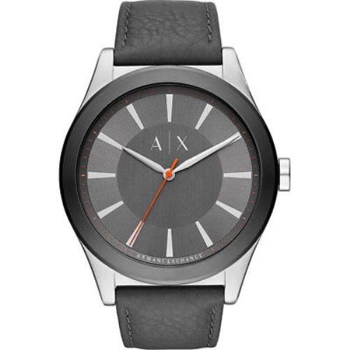 A X Armani Exchange Men`s Grey Leather Gunmetal Minimalist Watch AX2335 44mm