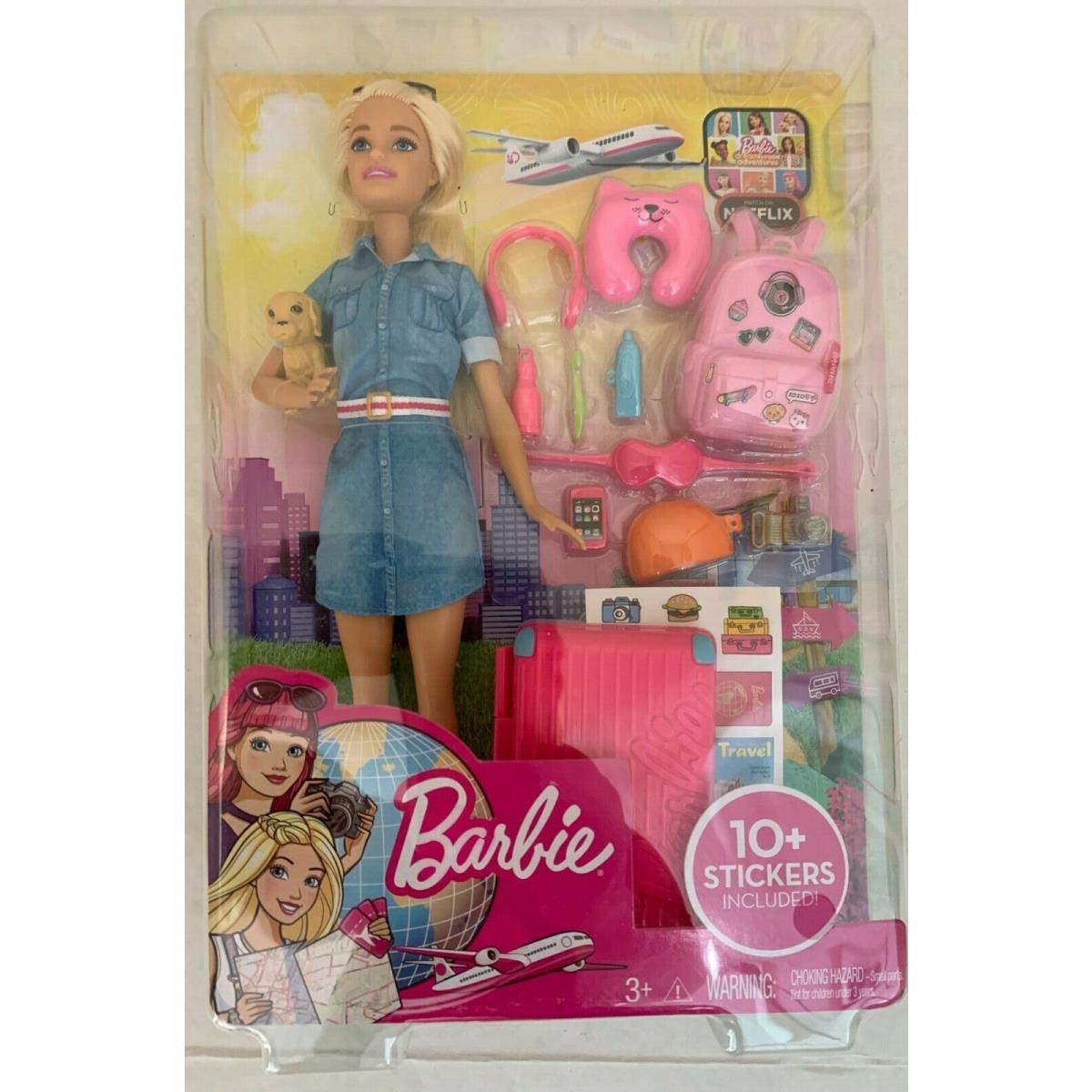 Barbie with Travel Set + Puppy Luggage 10+ Accessories