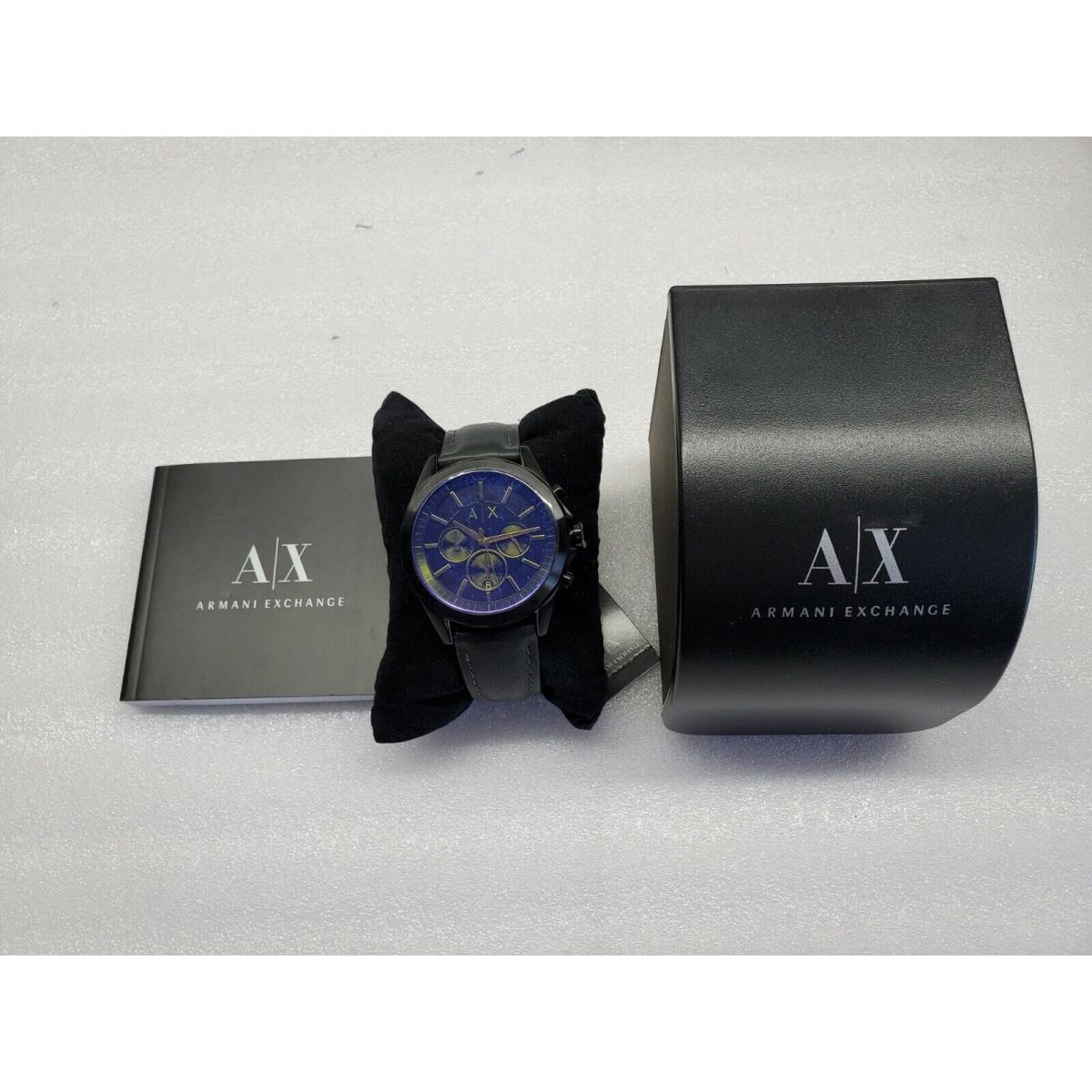 Armani Exchange Chronograph Date Black Leather Strap Men`s Watch AX2613