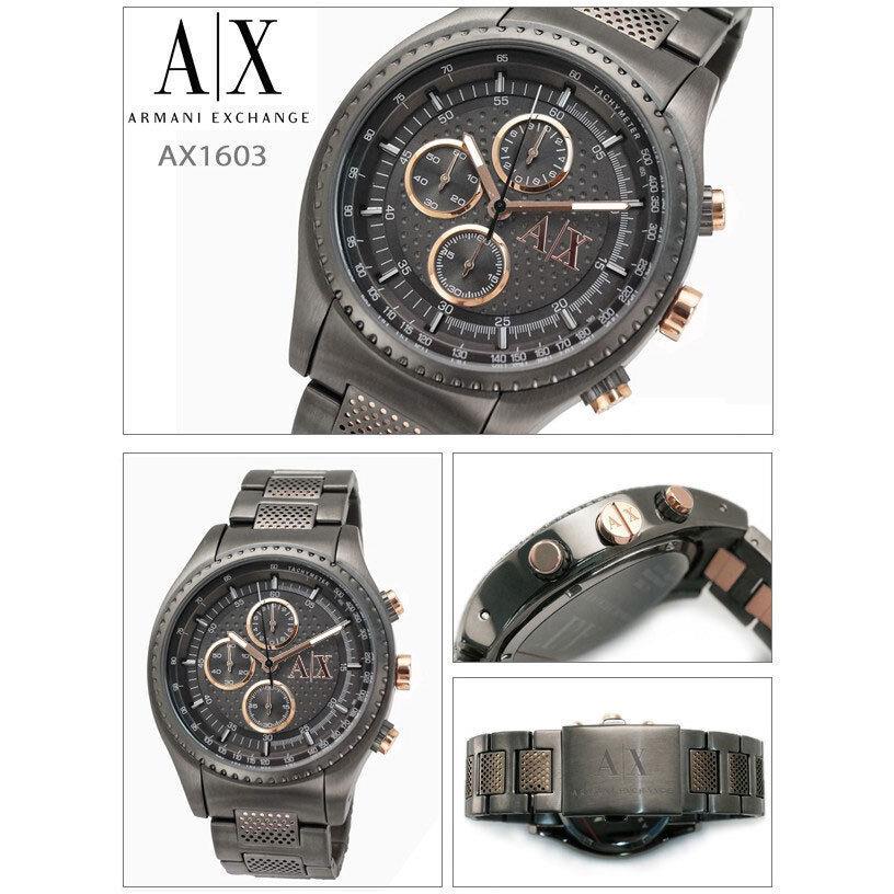 New-armani Exchange Gunmetal Tone Chrono. S/steel Band Gray Dial WATCH-AX1603