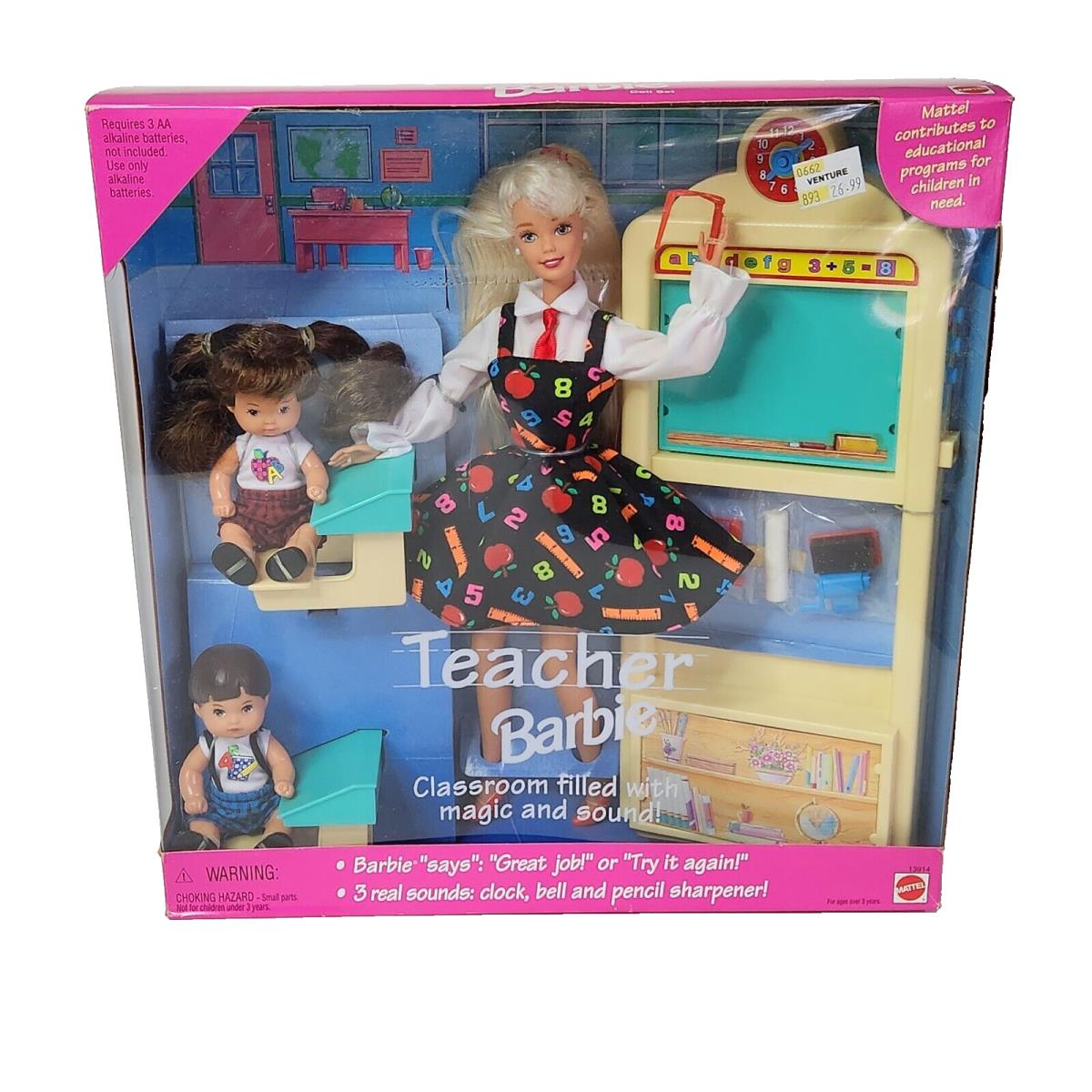 Vintage 1995 Teacher Barbie Doll Box Mattel 13914 Brown Hair Kids