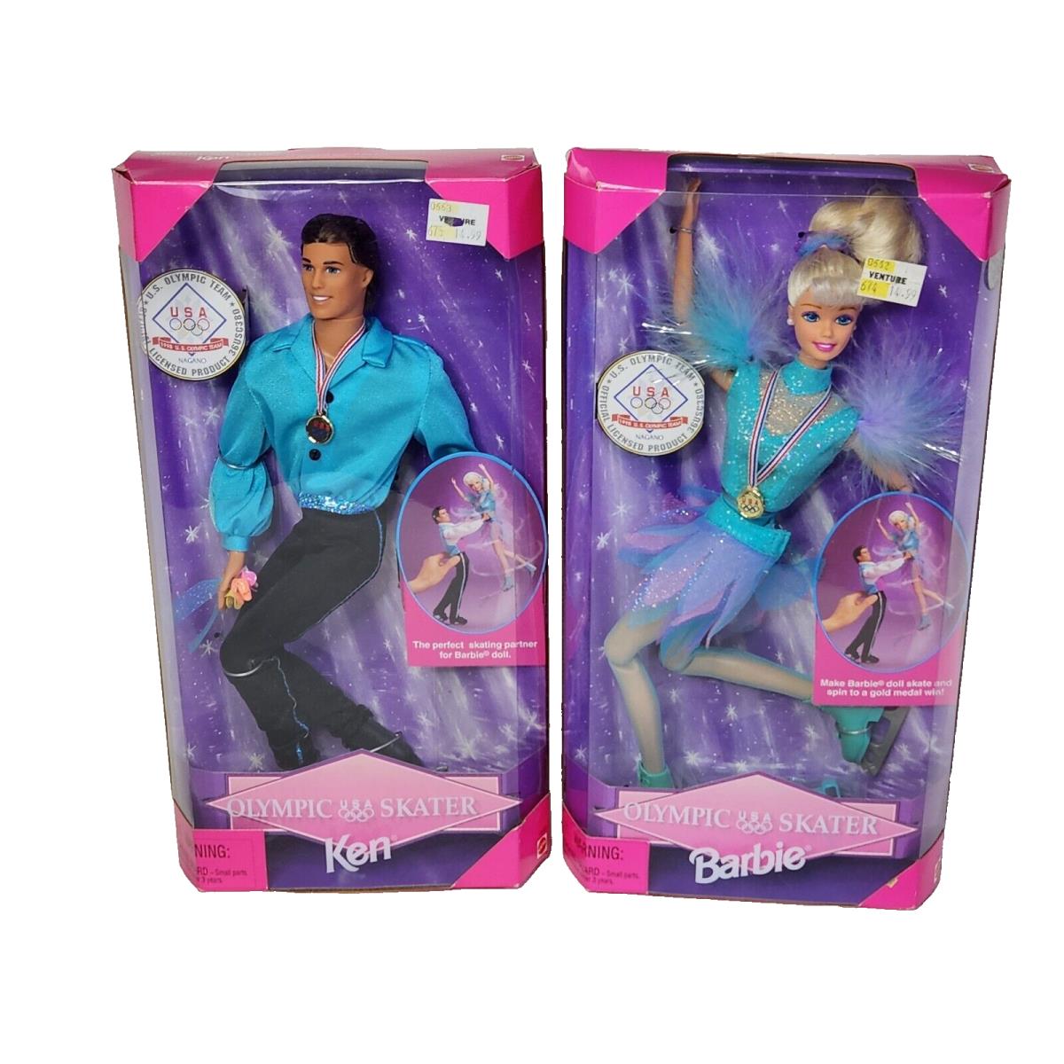 Vintage 1997 Olympic Skater Barbie Ken Doll IN Box 18501 + 18502
