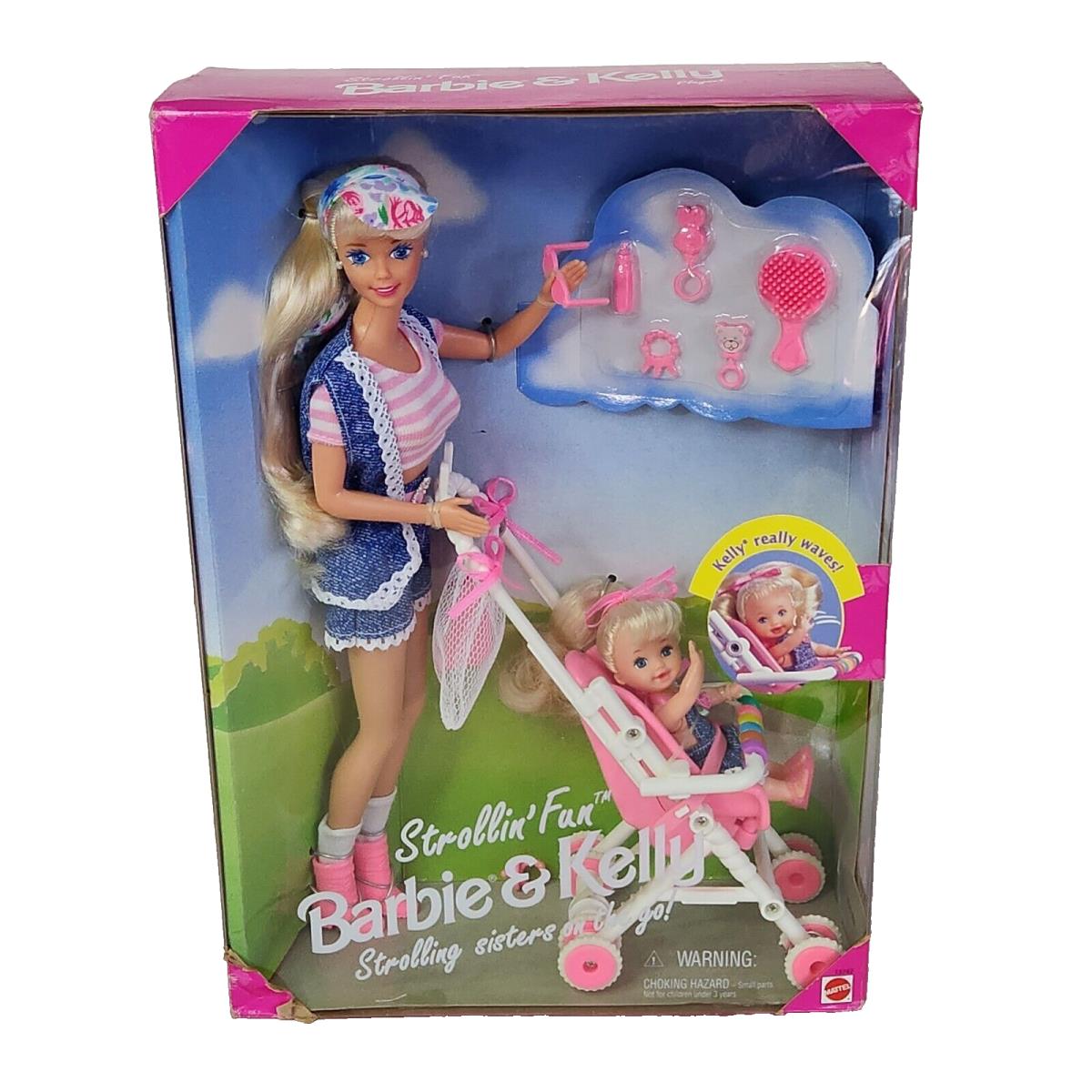 Vintage 1995 Strollin Fun Barbie + Kelly Doll Box Mattel 13742