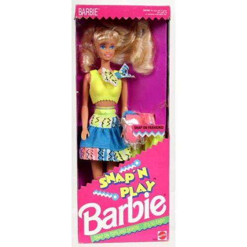 Snap N Play Barbie Doll with Snap On Fashions 3550 Never Removed From Box 1991