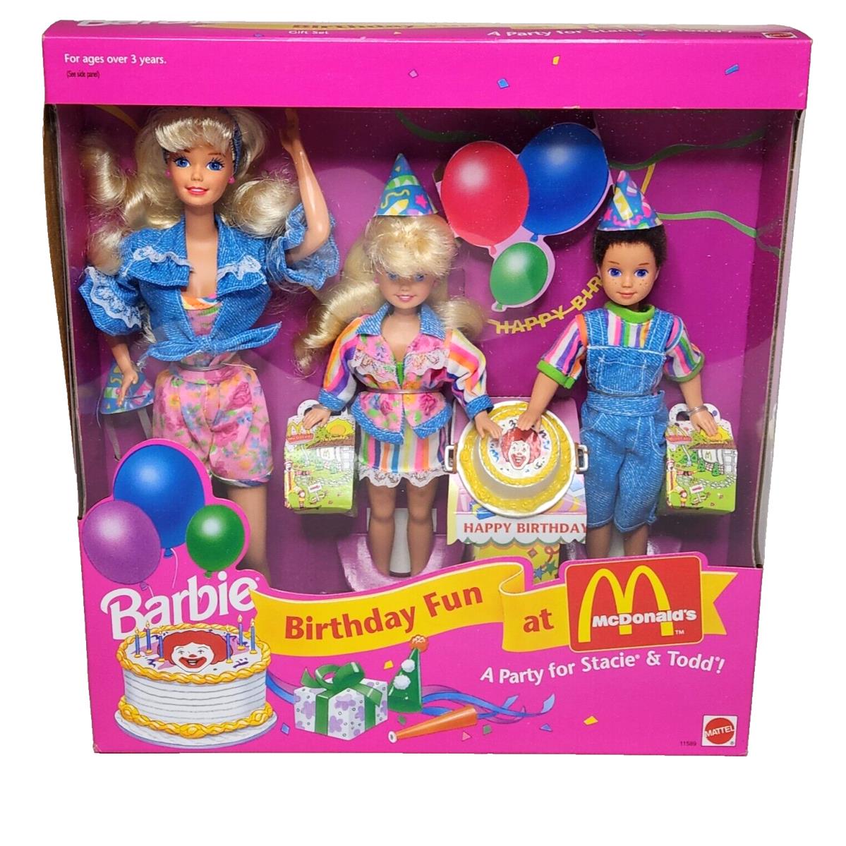Vintage 1993 Birthday Fun AT Mcdonald`s Barbie Stacie Todd Dolls 11589 Nrfb