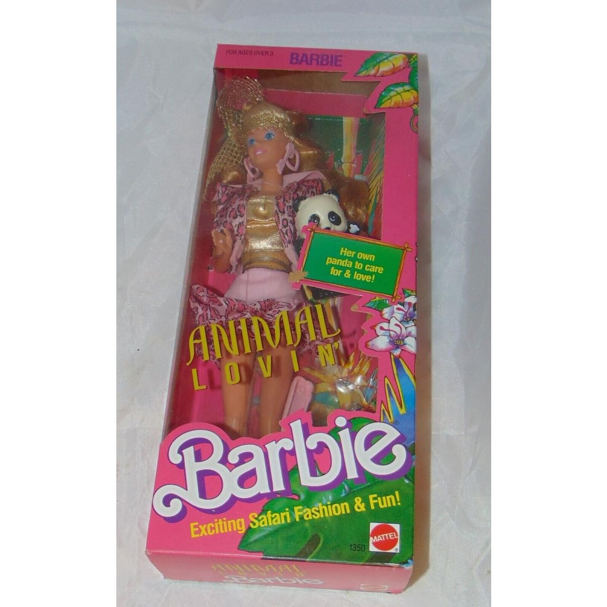 Nrfb Vtg 1988 Animal Lovin Barbie Doll 1350 Mattel Safari Panda Gold Pink