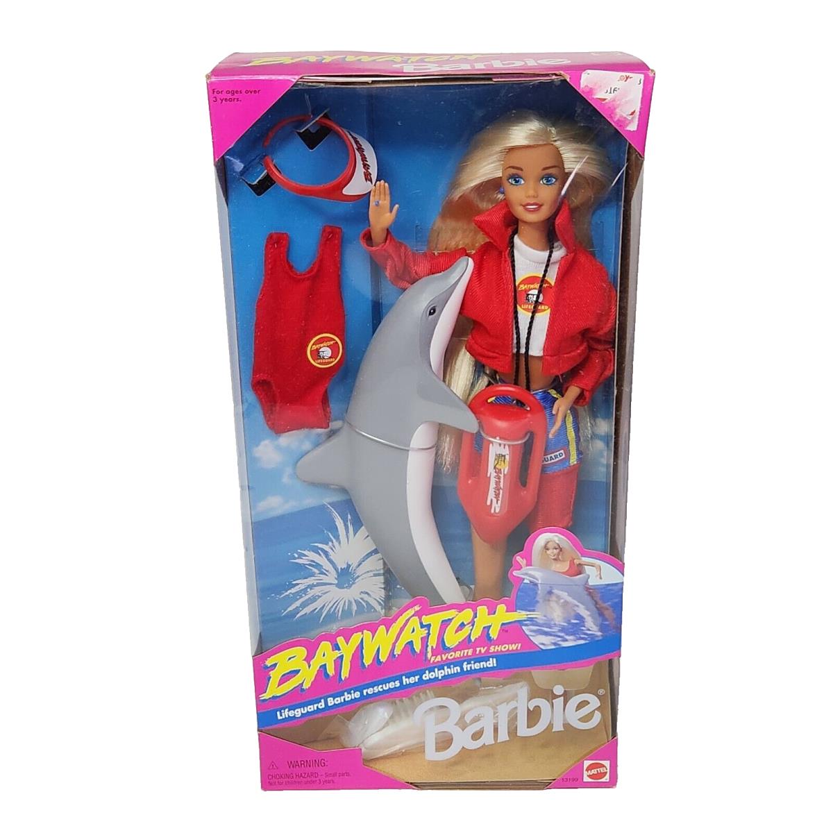 Vintage 1994 Baywatch Lifeguard Barbie W Dolphin IN Box Mattel 13199