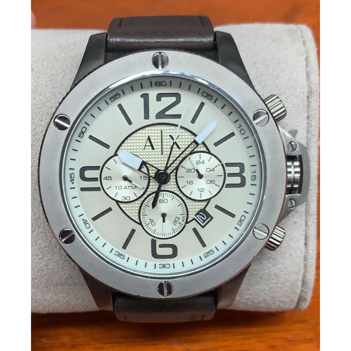 Armani Exchange AX1519 Wellworn Taupe Dial Leather Strap Chronograph Men`s Watch