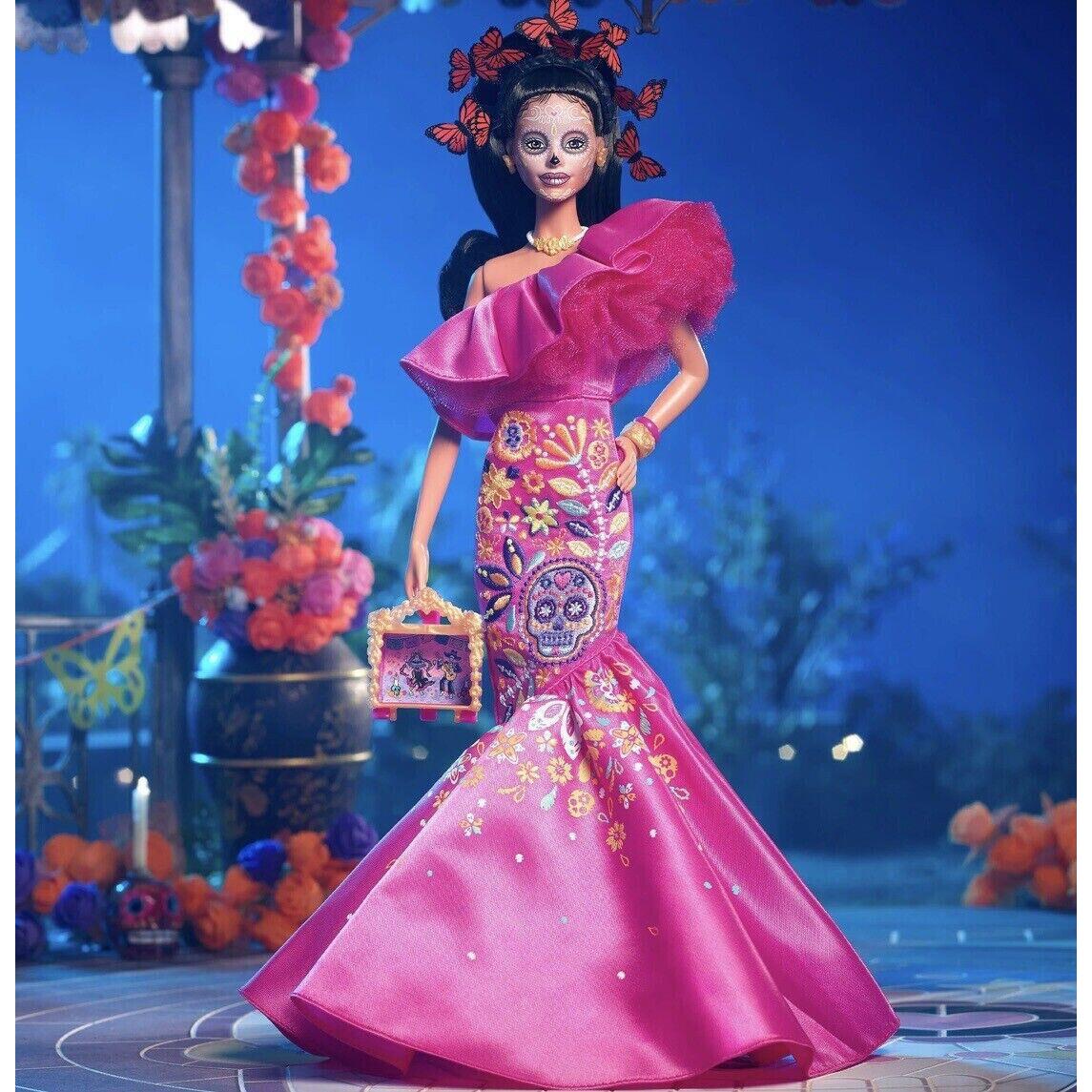 Nrfb 2023 Dia De Los Muertos Barbie in Ruffled Pink Gown in Shipper