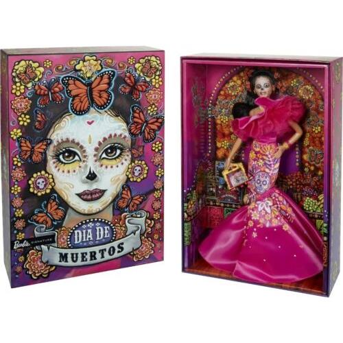 Barbie 13`` Signature 2023 Dia De Muertos Collector Doll in Pink Gown In Hand