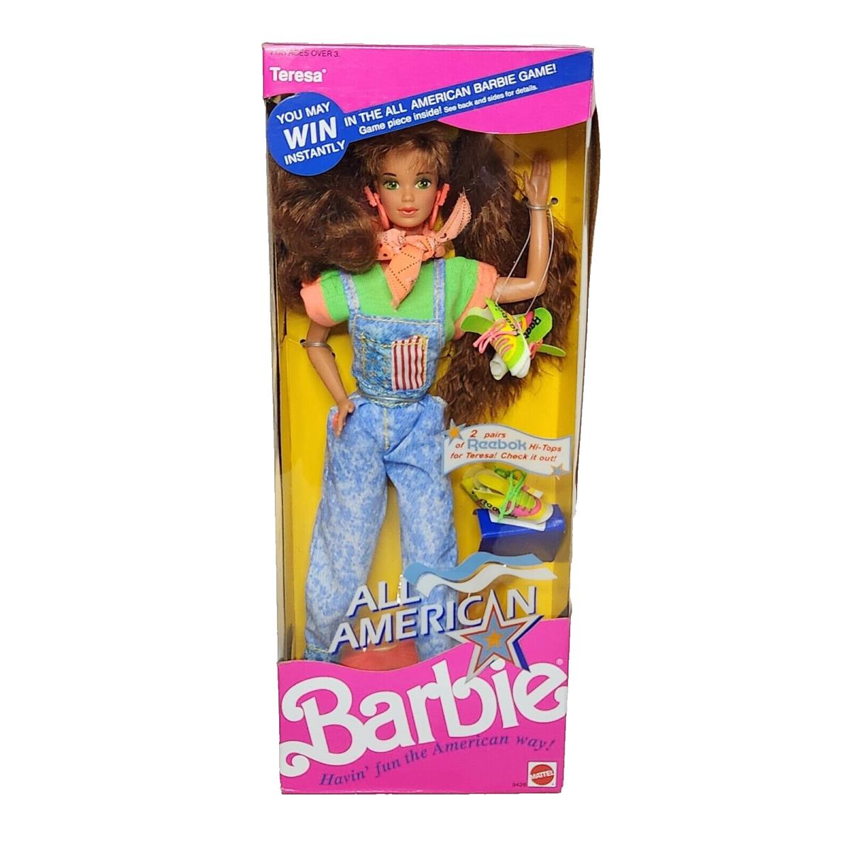 Vintage 1990 All American Teresa Barbie Mattel Box Reebok 9426