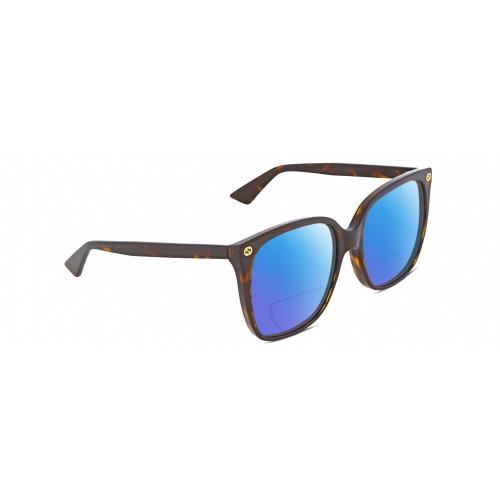 Gucci GG0022S Women Cateye Polarized Bifocal Sunglass Brown Tortoise 57mm 41 Opt Blue Mirror