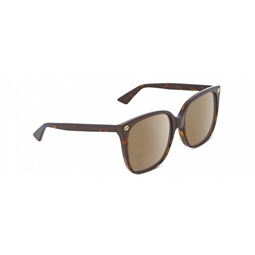 Gucci GG0022S Women Cateye Polarized Bifocal Sunglass Brown Tortoise 57mm 41 Opt Brown