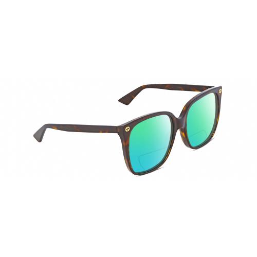 Gucci GG0022S Women Cateye Polarized Bifocal Sunglass Brown Tortoise 57mm 41 Opt Green Mirror