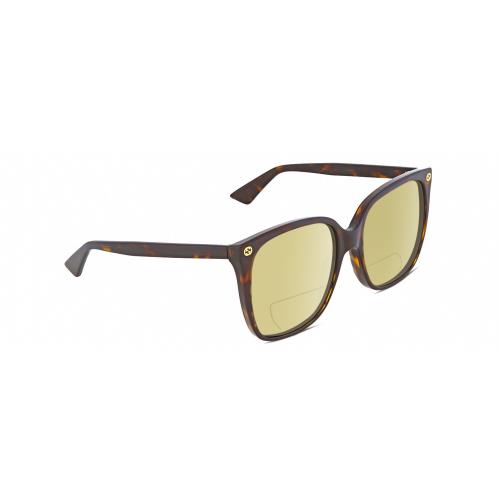 Gucci GG0022S Women Cateye Polarized Bifocal Sunglass Brown Tortoise 57mm 41 Opt Yellow