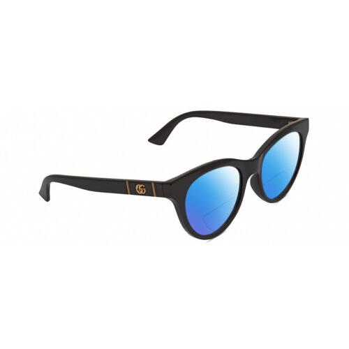 Gucci GG0763S Womens Cat Eye Polarized Bifocal Sunglasses Black Gold 53mm 41 Opt Blue Mirror