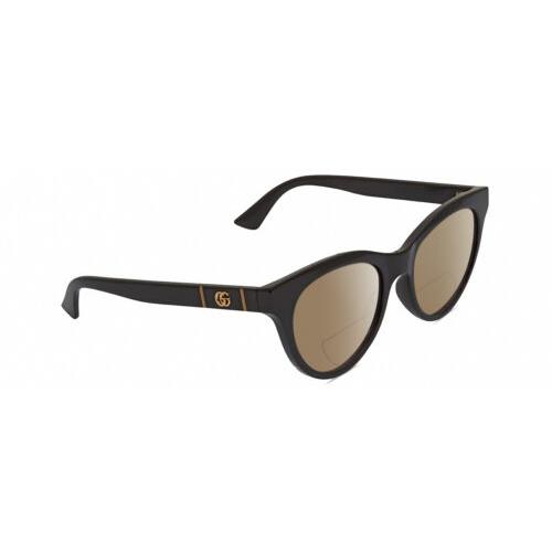 Gucci GG0763S Womens Cat Eye Polarized Bifocal Sunglasses Black Gold 53mm 41 Opt Brown