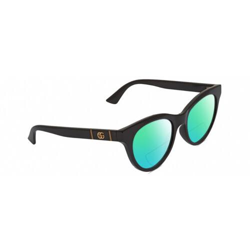 Gucci GG0763S Womens Cat Eye Polarized Bifocal Sunglasses Black Gold 53mm 41 Opt Green Mirror