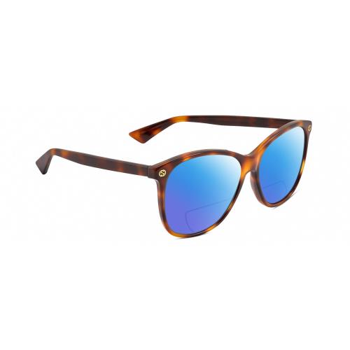 Gucci GG0024S Unisex Polarized Bifocal Sunglasses in Tortoise Havana 58mm 41 Opt Blue Mirror