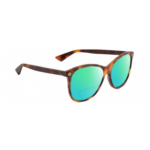 Gucci GG0024S Unisex Polarized Bifocal Sunglasses in Tortoise Havana 58mm 41 Opt Green Mirror