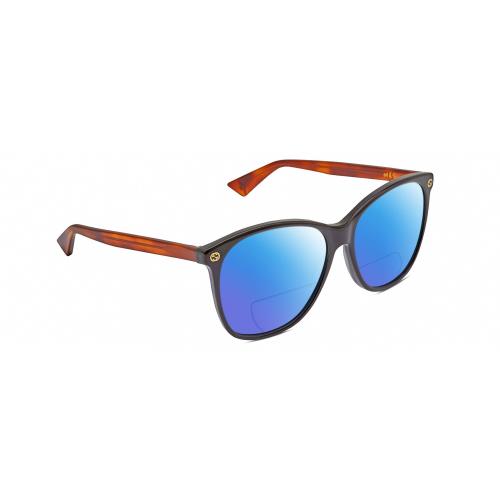 Gucci GG0024S Unisex Polarized Bifocal Sunglasses Black Brown Havana 58mm 41 Opt Blue Mirror